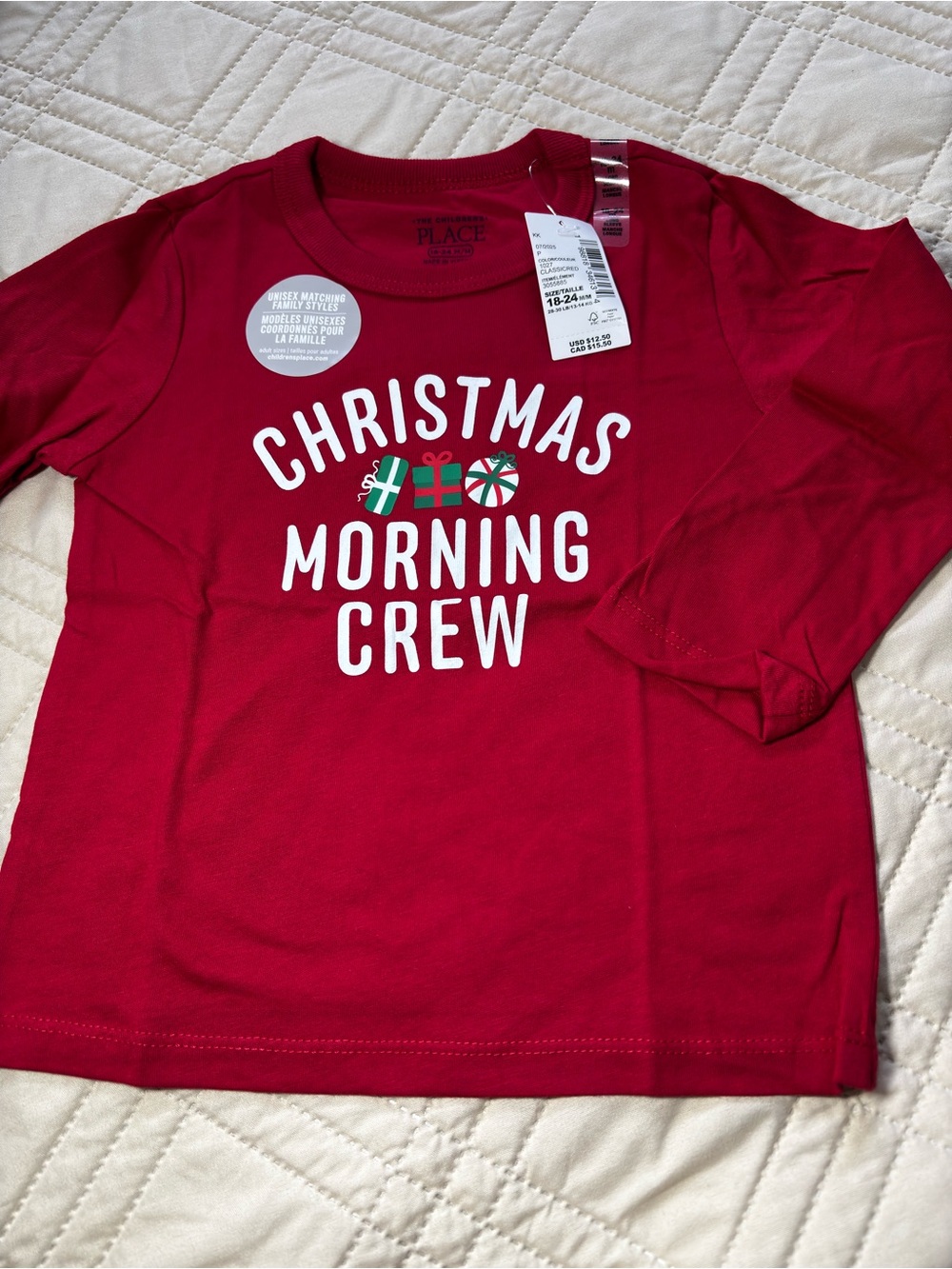 Childrens Place 18-24M "Christmas Morning Crew" Graphic Tee